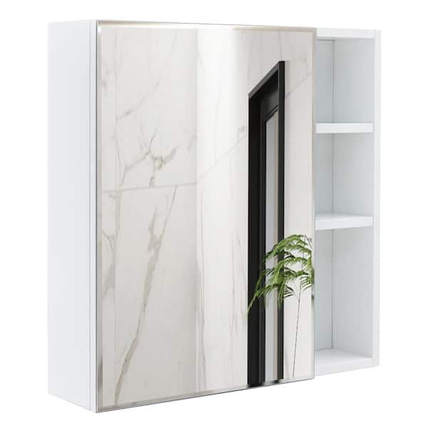 Polibi 21.70 in. W x 5.00 in. D x 22.00 in. H Bathroom Storage Wall Cabinet with Mirror and Storage in White