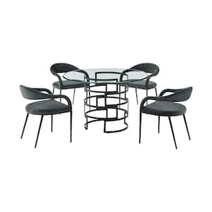 Diaz and Morgan 5-Piece Charcoal and Glass Top Dining Set Seats 4