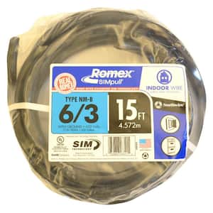 15 ft. 6/3 Black Stranded Romex SIMpull CU NM-B W/G Wire