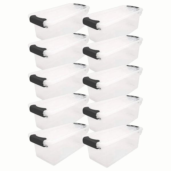 HOMZ 7.5-Qt Clear Organizing Storage Bins in Gray, 10 Pack