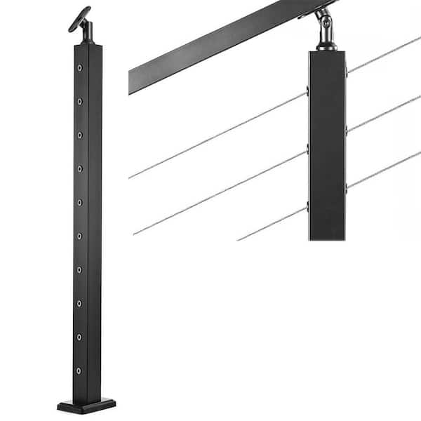 Adjustable 36 in. x 2 in. Black Stainless Steel Stair Railing Kit for 30° Stairways on Wood or Concrete Decks