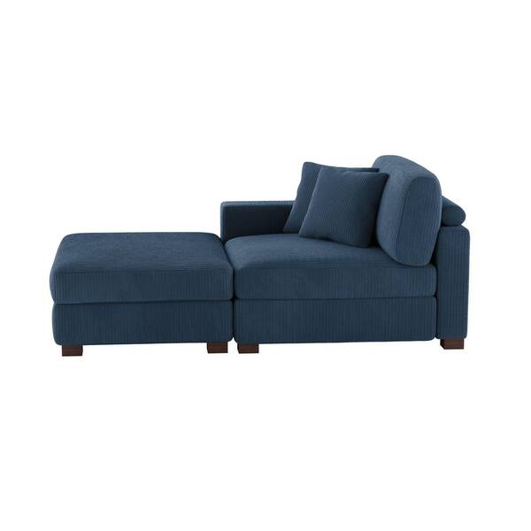 Uixe Modern Navy Blue Corduroy Polyester 2-Piece Left Arm Facing