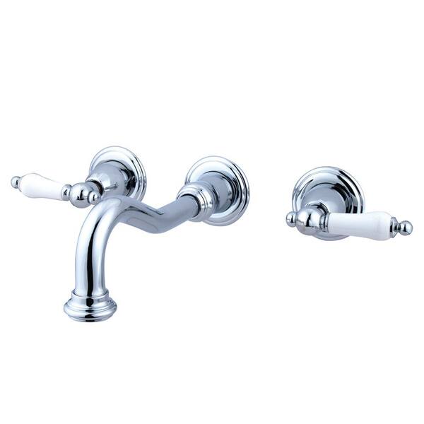 Kingston Brass Porcelain 2-Handle Vessel Wall Mount Bathroom Faucet in Polished Chrome