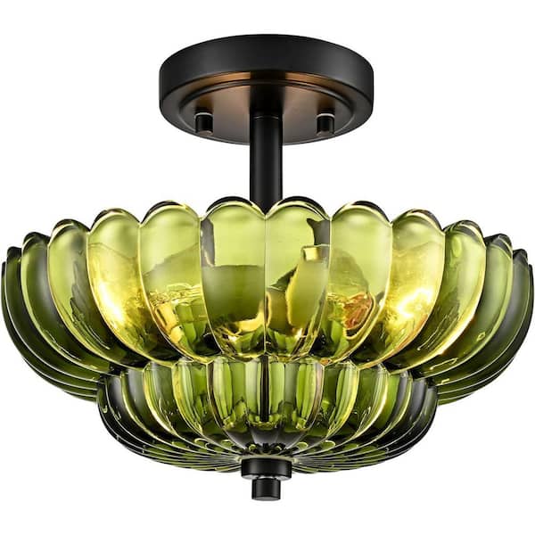 CLAXY 11.6 in. 3-light Vintage Scalloped Black Base Flush Mount