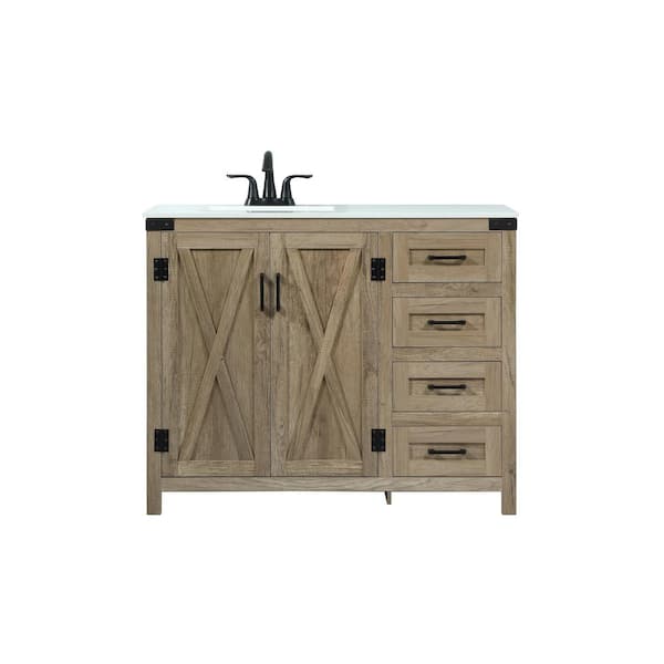 Unbranded Simply Living 42 in. W x 19 in. D x 34 in. H Bath Vanity in Natural Oak with Ivory White Engineered Marble Top