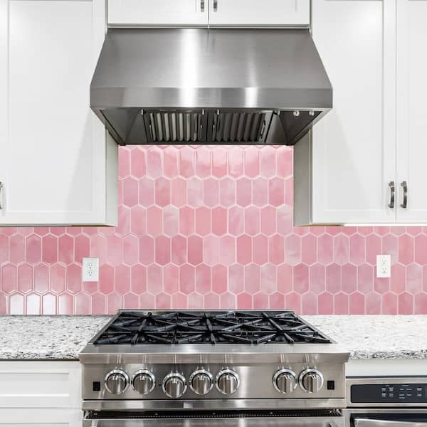 Pink 12 in. x 12 in. Vinyl Peel and Stick Backsplash, Self-Adhesive Wall Tiles for Bathroom, Kitchen (10-Pack)