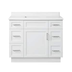 Lincoln 42 in. W x 22 in. D x 34 in. H Single Sink Bath Vanity in White with White Engineered Stone Top