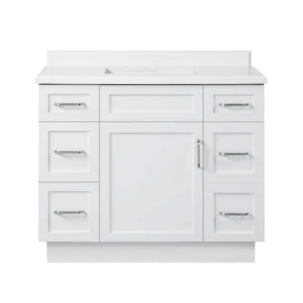 Lincoln 42 in. Single Sink White Bath Vanity with White Engineered Stone Top (Assembled)