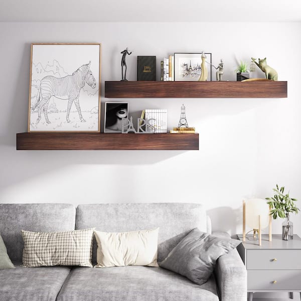 72 in. W x 8 in. D Dark Chocolate Wood Decorative Wall Shelf (Set of 2)