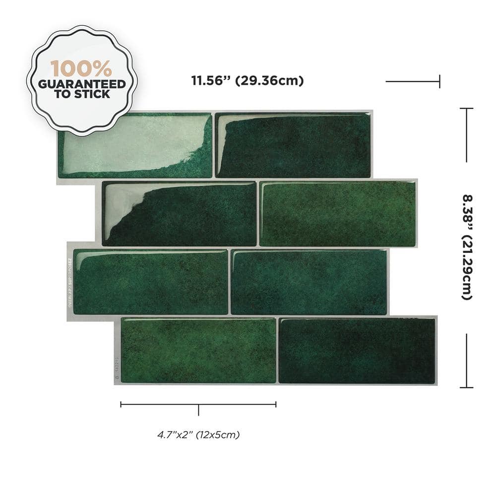 Metro Fiona Glossy Green Peel and Stick Backsplash Tiles
