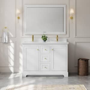Avery 48 in. W x 22 in. D x 35 in. H Double Sink Bath Vanity in White with Carrara Cultured Marble Top and 46'' Mirror