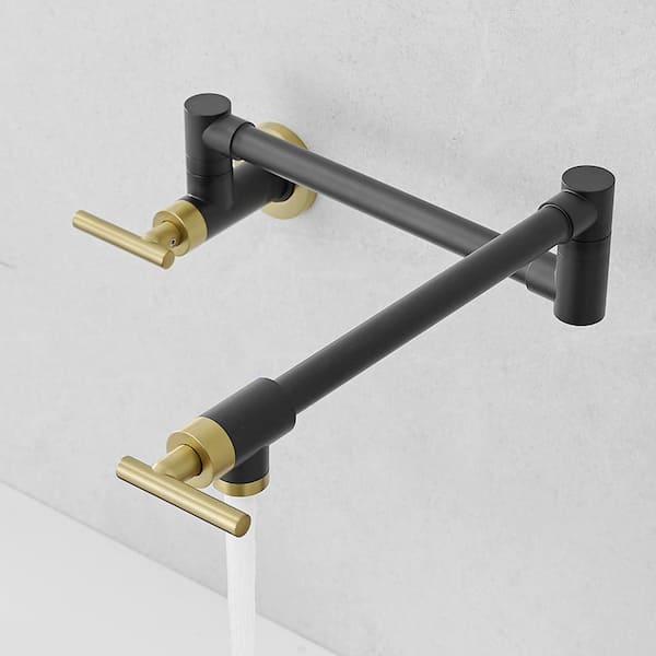 Traditional Wall Mount Pot Filler in Black and Brushed Gold