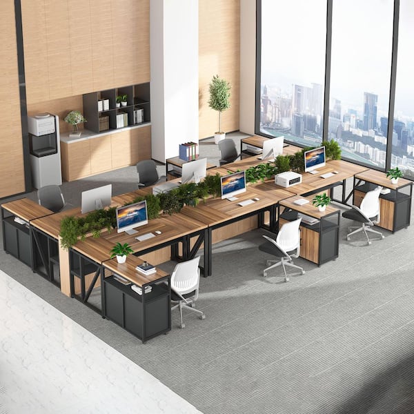 BYBLIGHT Lanita 62.9 in. L Shaped Desk Brown and Black Engineered