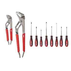 6 in. and 10 in. Comfort Grip Straight Jaw Pliers Set with 8-Piece Screwdriver Kit with Square (10-Piece)