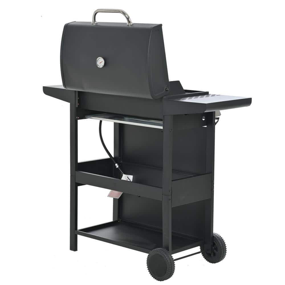 Black Stainless Steel 4-Burner Propane Gas Grill with Side Burner