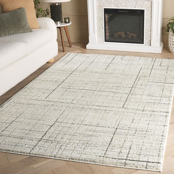Northport 7 ft. x 7 ft. Ivory/Charcoal Abstract Grid Square Area Rug