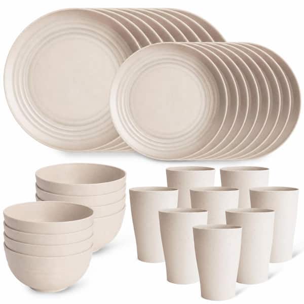 32-Piece Cream Wheat Straw and PP Dinnerware Set with Plates, Bowls and Cups, Service for 8