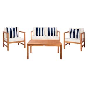 Montez Natural 4-Piece Wood Patio Conversation Set with Beige Cushions