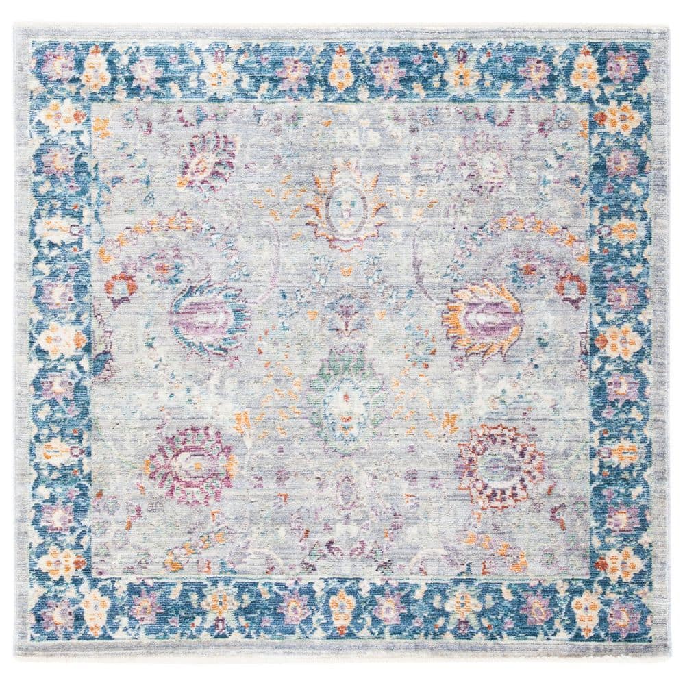 SAFAVIEH Illusion 4 ft. x 4 ft. Light Gray/Purple Floral Border Square ...