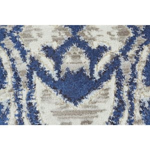 9' Round Blue and Ivory Abstract Area Rug