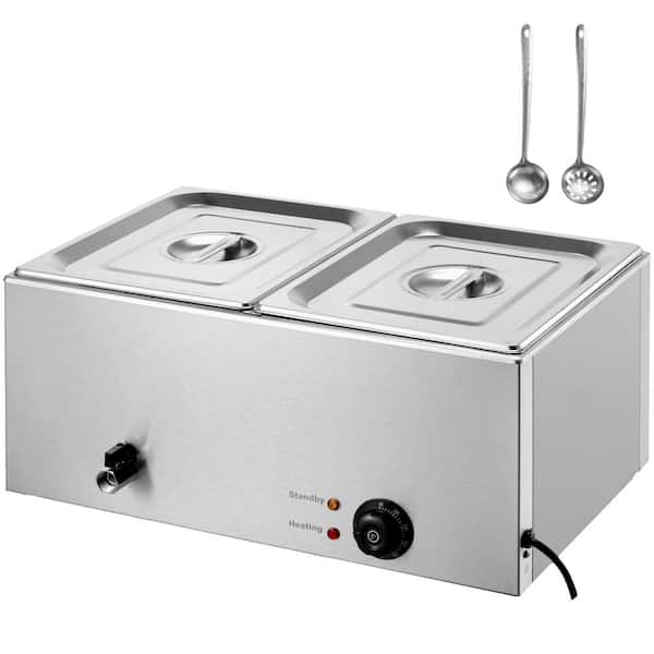 SVOPES 2-Pan Commercial Food Warmer, 18 qt. Electric Steam Table, 1200-Watt Bain Marie with Temperature Control Stainless Steel