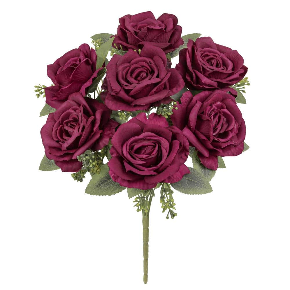 LIVING LUXURY 17 in. Deluxe Burgundy Wine Artificial Elegant Rose