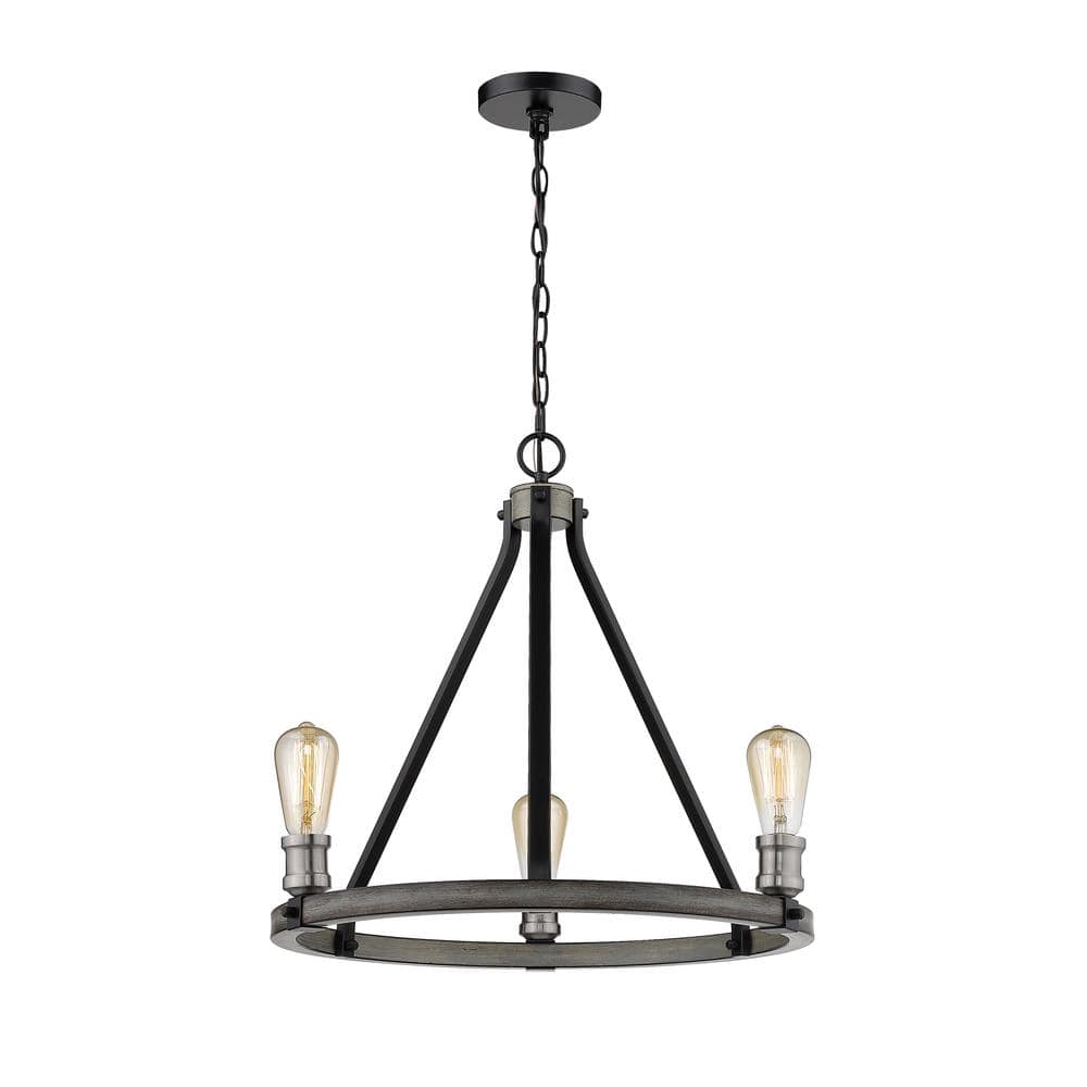 Kirkland 3-Light Ashen Barnboard Chandelier with No Shade