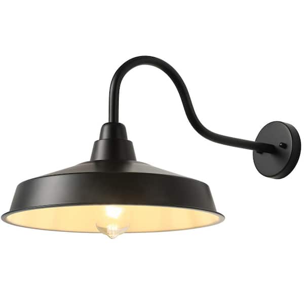 Modern 16 in. 1-Light Black Exterior Indoor/Outdoor HardwiredGooseneck Barn Light Fixture Industrial Wall Sconce