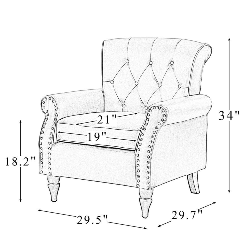 Ivory Faux Leather Accent Chair with Nailhead Trim and Wood Legs