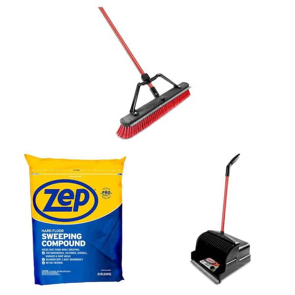 24 in. Heavy-Duty Squeegee Push Broom, 50 lbs. Sweeping Compound and 16 in. Large Scoop Dustpan Combo