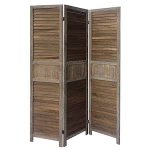 5.57 ft. Brown and Gray 3-Panel Foldable Wooden Room Divider Privacy Screen with Grains and Metal Hinges