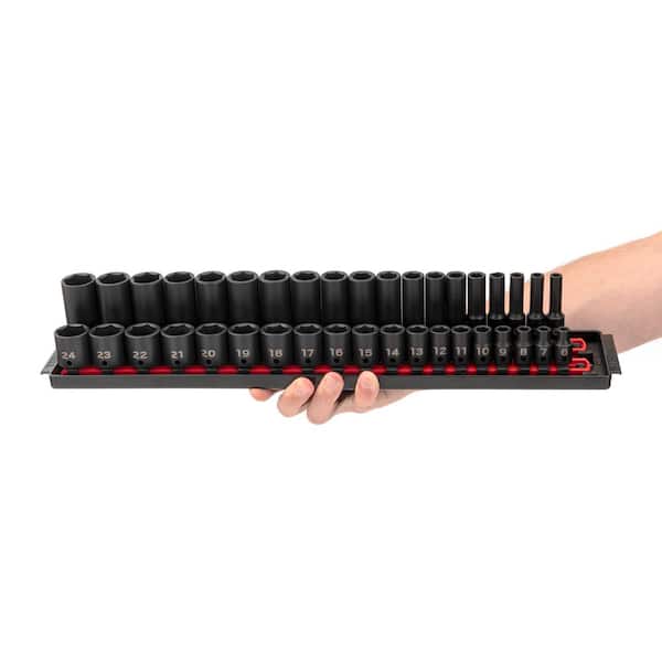 TEKTON 3/8 in. Drive 6-Point Impact Socket Set with Rails (1/4 in