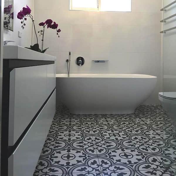 SomerTile FCD10ARG Burlesque Porcelain Floor and Wall Tile, White/Green/Grey
