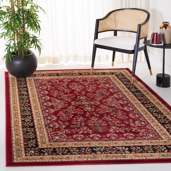 Lyndhurst Red/Black Doormat 3 ft. x 5 ft. Border Antique Floral Area Rug