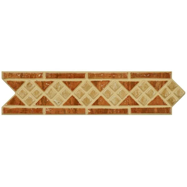 Merola Tile Intarsia Beige Rosso 2-1/2 in. x 10-3/16 in. Porcelain Listello Wall and Floor Trim Tile