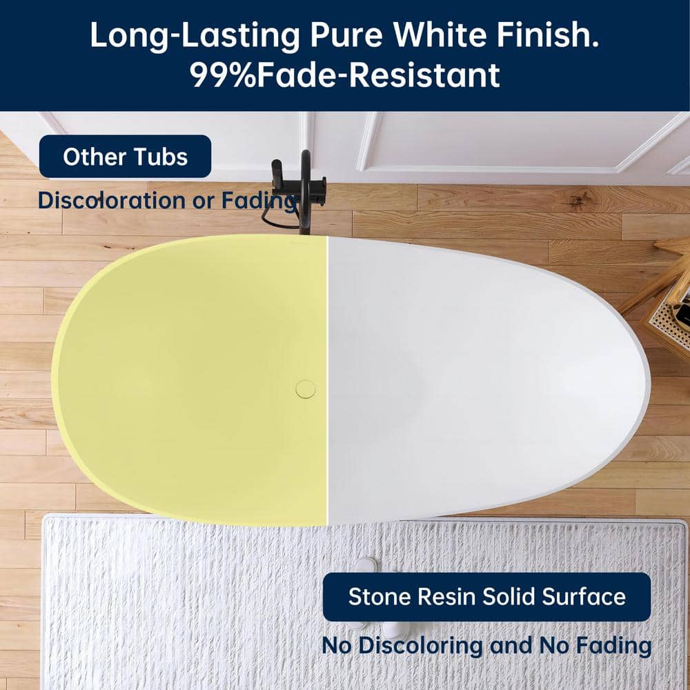 67" Matte White Stone Resin Double Slipper Freestanding Bathtub