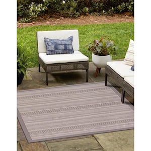 Outdoor Lines Gray 6' 0 x 6' 0 Square Rug