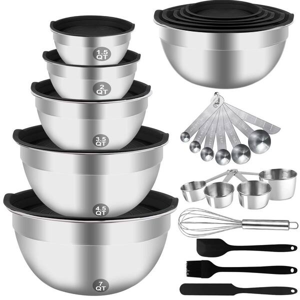 Stainless Steel Mixing Bowls Set with Lids 25pcs, Nesting Metal Bowls Airtight Lids Measuring Cups Spoons