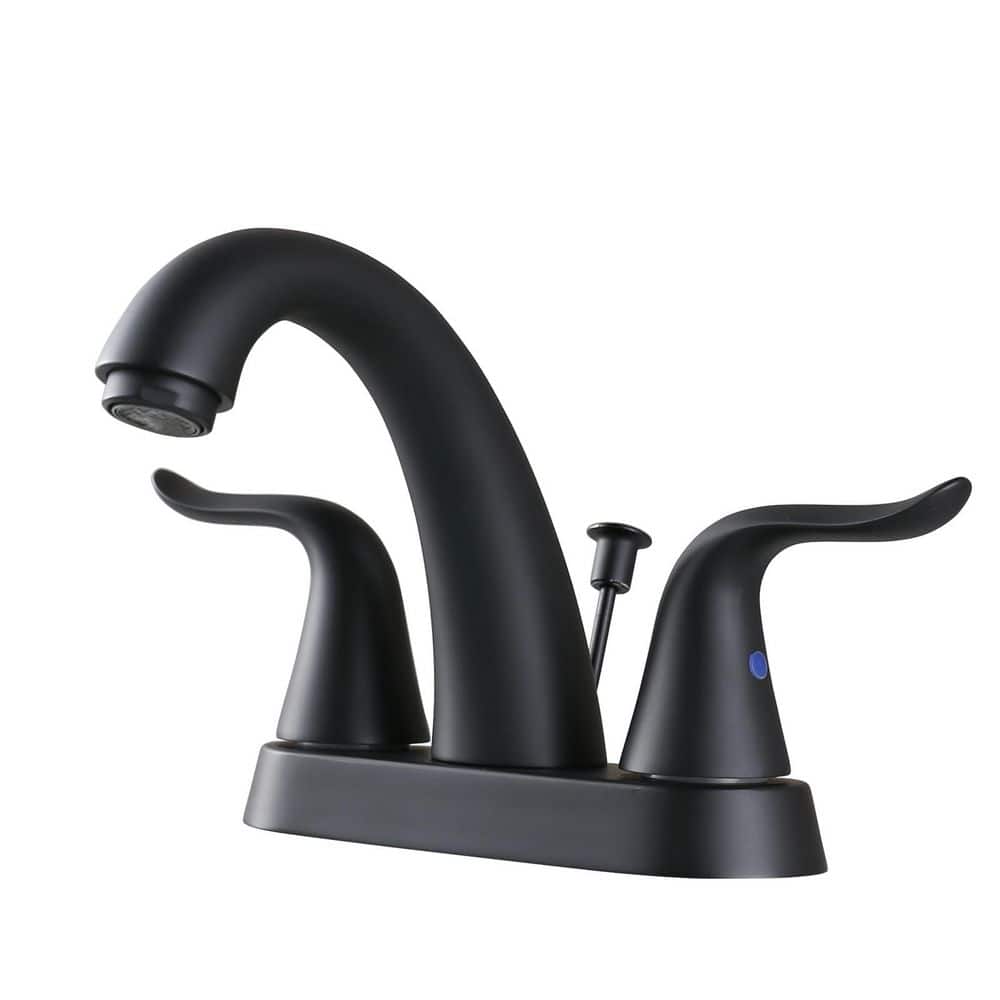 2 Handle 4 in. Centerset High Arc Bathroom Sink Faucet with Lift Rod Drain Stopper in Matte Black price history on PriceWatchPro