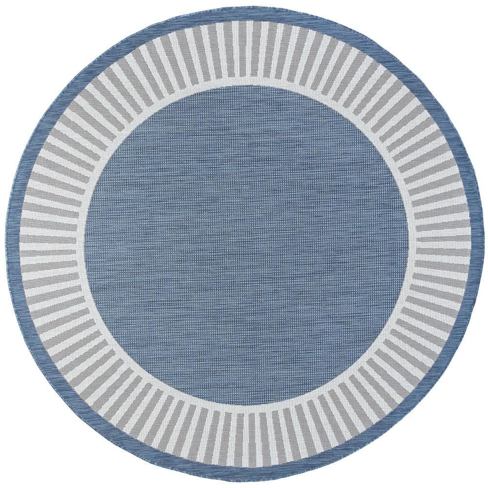 Tayse Eco Area Rug ECO1102 Transitional Blue Banded Lines 5ft 3in Round