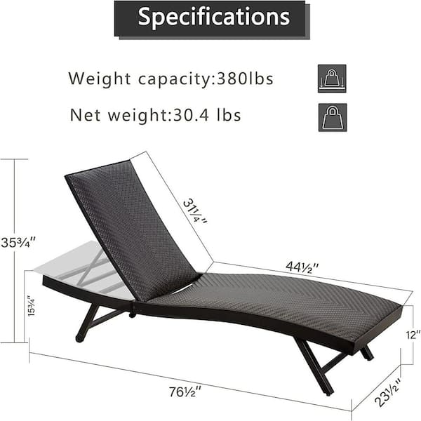 Brown Wicker Outdoor Lounge Chair with Adjustable Backrest Set of 2