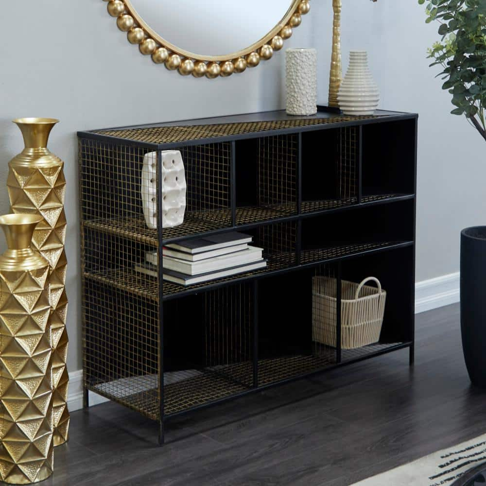 Litton Lane 40 in. Black Extra Large Rectangle Metal 9 Storage Cupboard Console Table