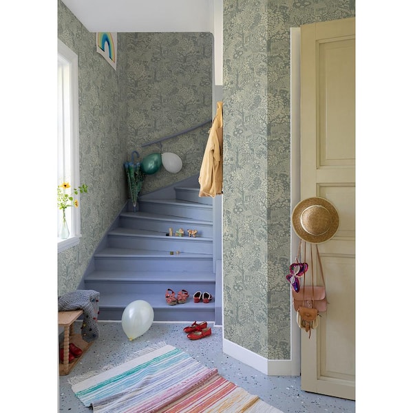 Blue Bygga Bo Blue Woodland Village Wallpaper Sample