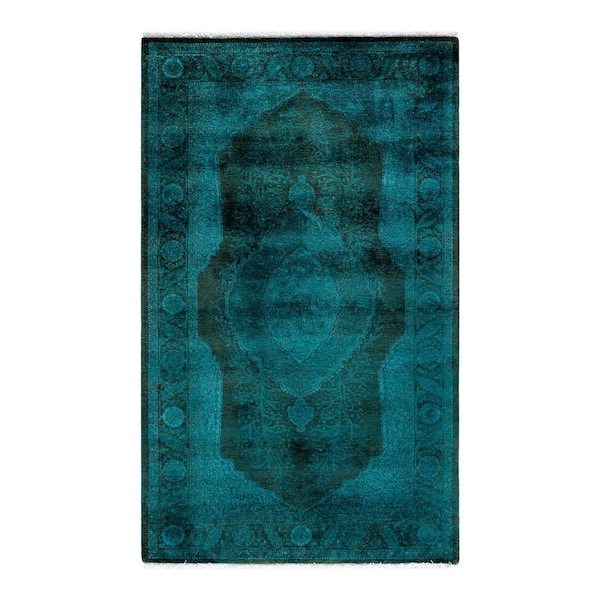Overdyed Blue 3 ft. 2 in. x 5 ft. 3 in. Wool Indoor Area Rug
