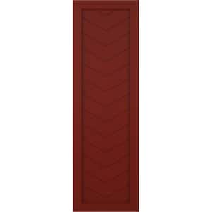 15 in. x 29 in. True Fit PVC Single Panel Chevron Modern Style Fixed Mount Board and Batten Shutters Pair in Pepper Red