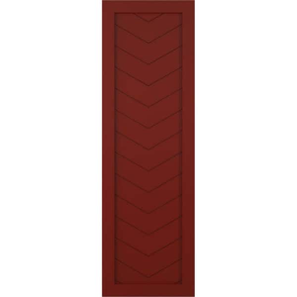 Ekena Millwork 15 in. x 30 in. True Fit PVC Single Panel Chevron Modern Style Fixed Mount Board and Batten Shutters Pair in Pepper Red