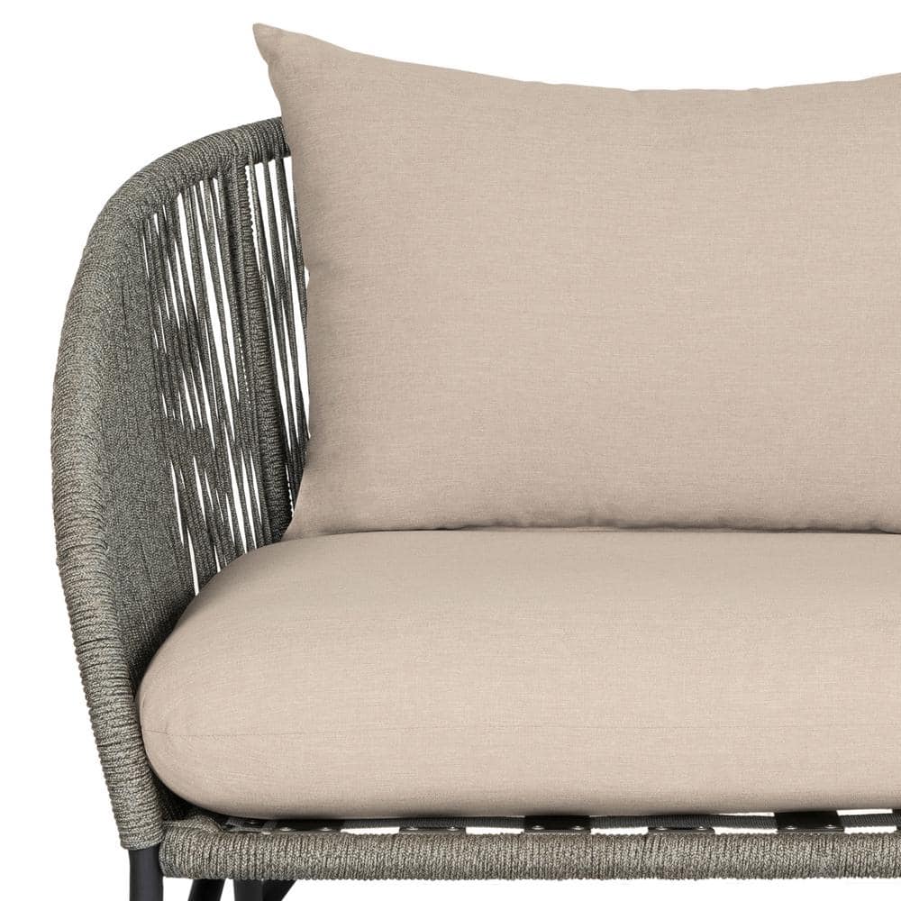 Benicia Taupe Cushions Gray Rope Metal Outdoor Sofa