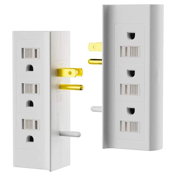 6-Outlets Splitter with Sliding Safety Covers Grounded Side Access Wall Tap Vertical Power Strip White 2 Pack