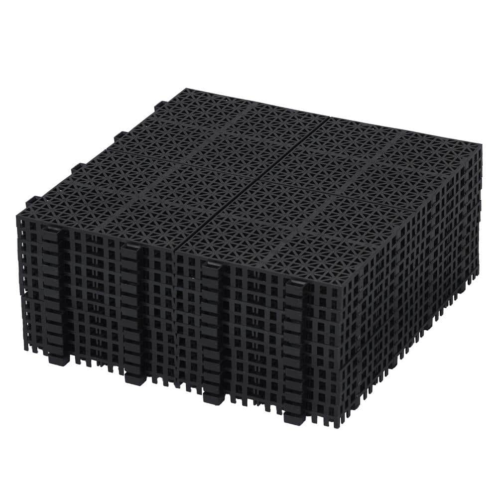 12 x 12 Inch Black Plastic Interlocking Waterproof Deck Tiles