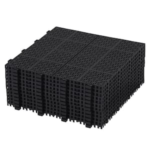 12 in. x 12 in. Black Plastic Interlocking Deck Tiles - Waterproof, All-Weather, Anti-Slip (12-Pack)